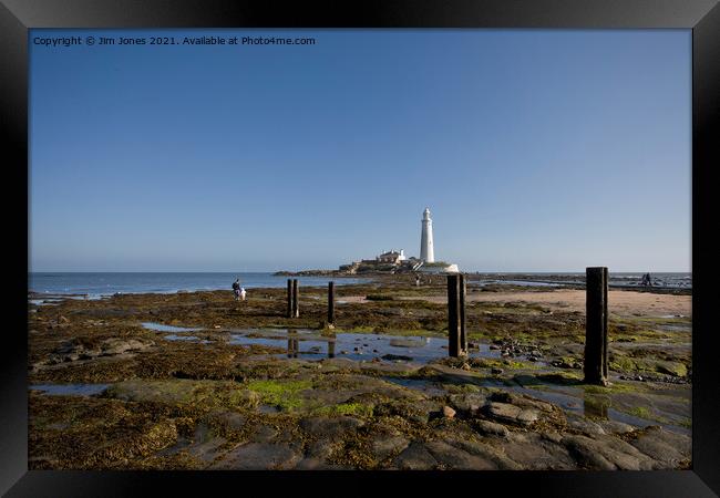 St Mary's Island at low tide Framed Print by Jim Jones