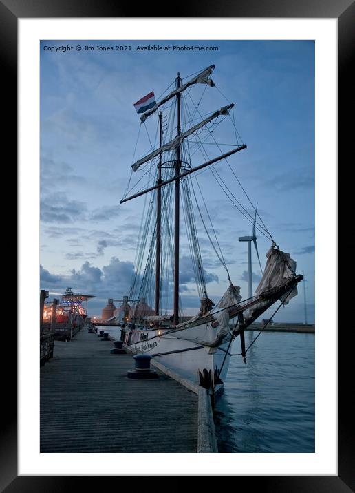 Tall Ship at Dusk Framed Mounted Print by Jim Jones