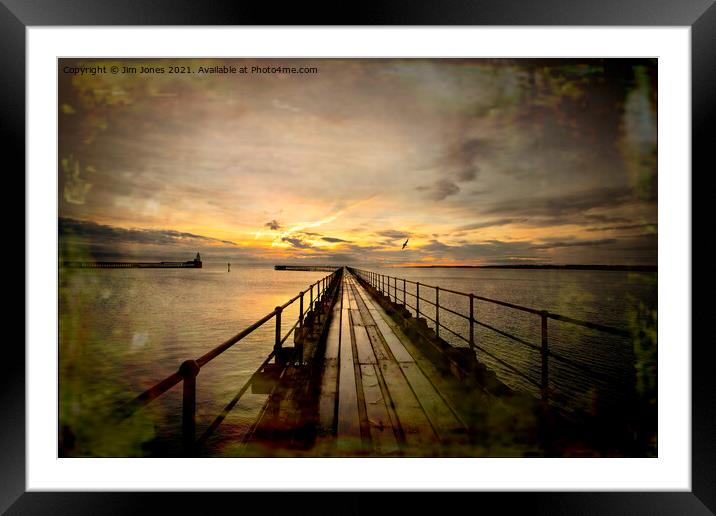 Sunrise over the Old Wooden Pier Framed Mounted Print by Jim Jones