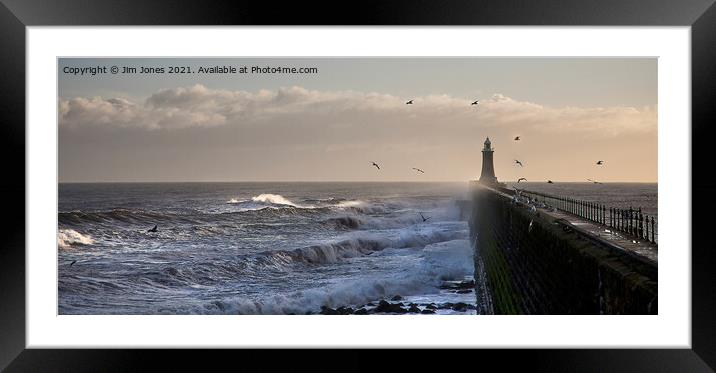 Stormy weather at Tynemouth Pier - Panorama Framed Mounted Print by Jim Jones