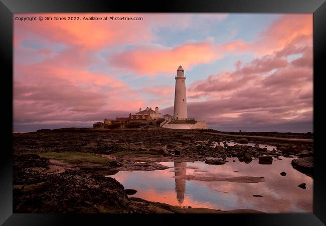 Pink and Blue sunrise at St Mary's Island Framed Print by Jim Jones