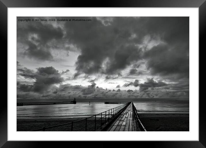 Monochrome sunrise over the Old Wooden Pier Framed Mounted Print by Jim Jones