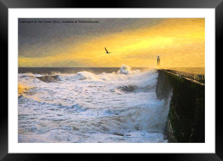 Tynemouth Pier storm in the style of Cezanne Framed Mounted Print by Jim Jones
