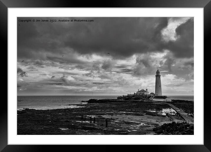 St Mary's Island in monochrome Framed Mounted Print by Jim Jones