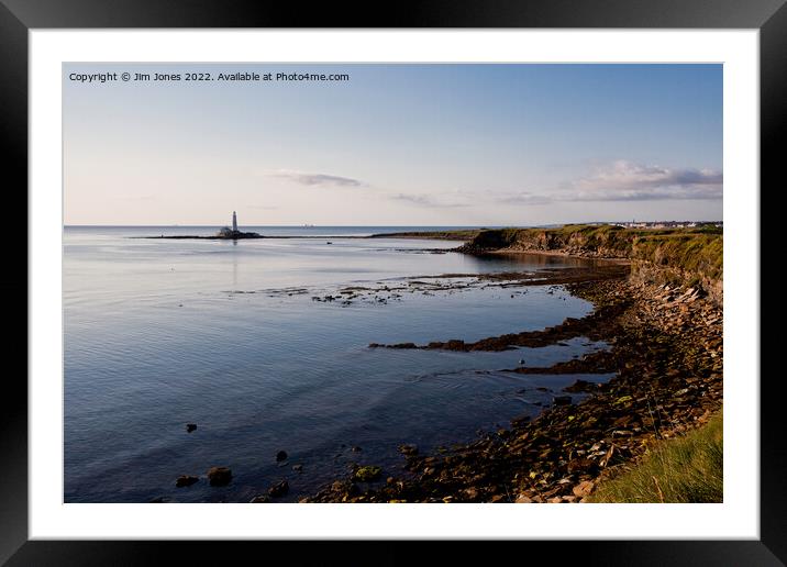 St Mary's Island and a calm North Sea Framed Mounted Print by Jim Jones