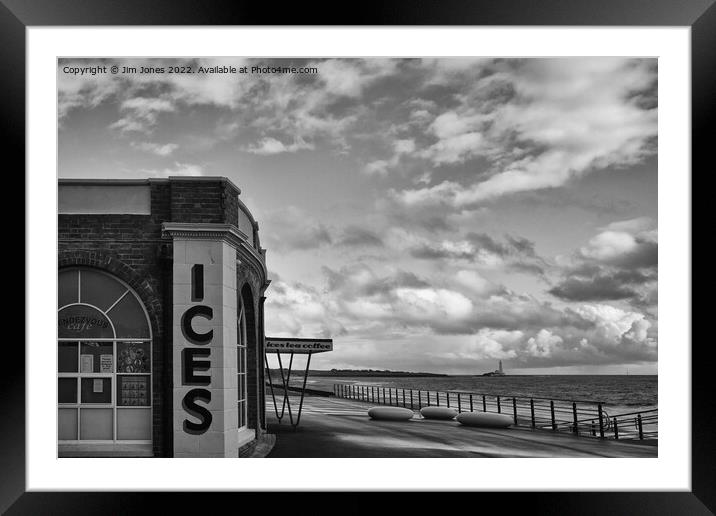 Rendezvous Cafe, Whitley Bay - Monochrome Framed Mounted Print by Jim Jones