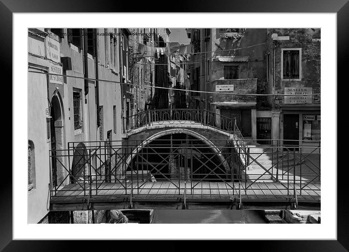 Small Canal in Venice - Monochrome Framed Mounted Print by Jim Jones