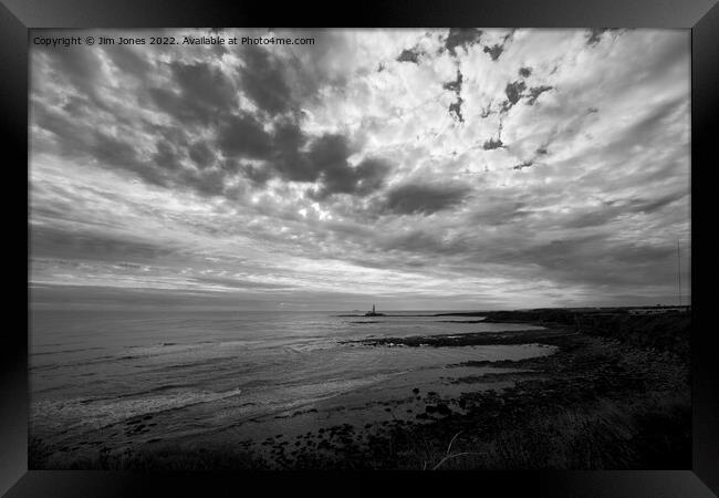 From the cliffs at Old Hartley - Monochrome Framed Print by Jim Jones