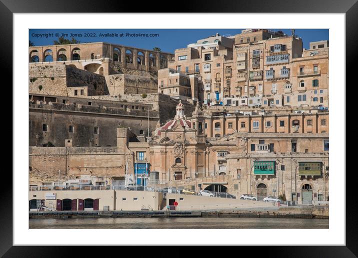 The Grand Harbour waterfront at Valletta, Malta Framed Mounted Print by Jim Jones