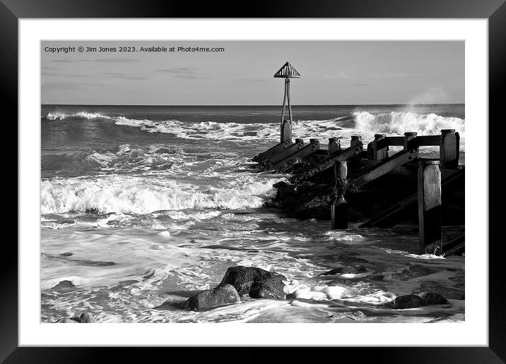 Choppy sea and weathered groyne Framed Mounted Print by Jim Jones