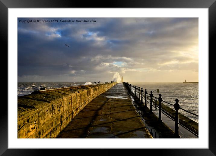 January storm on Tynemouth pier. Framed Mounted Print by Jim Jones