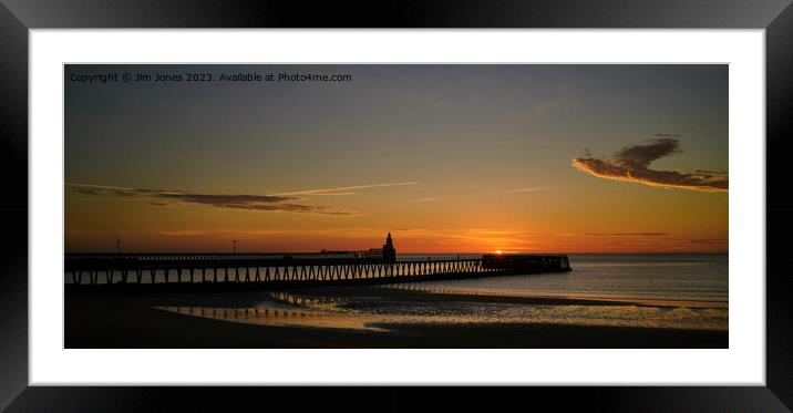 January Sunrise at the end of the pier - Panorama Framed Mounted Print by Jim Jones