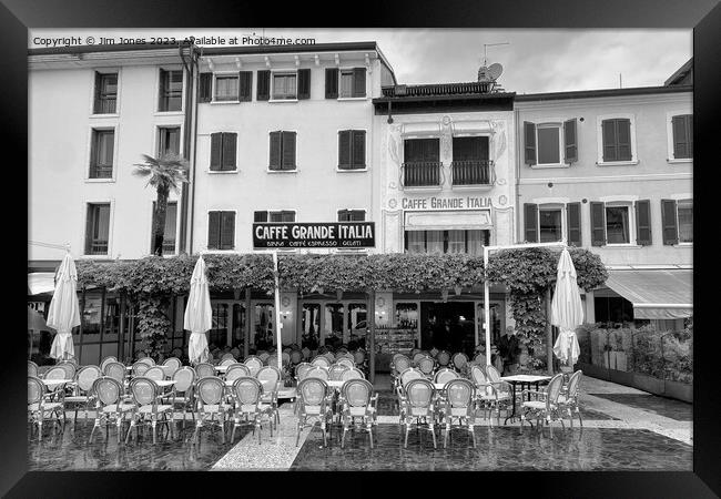 Caffe Grande Italia, Sirmione - Monochrome Framed Print by Jim Jones