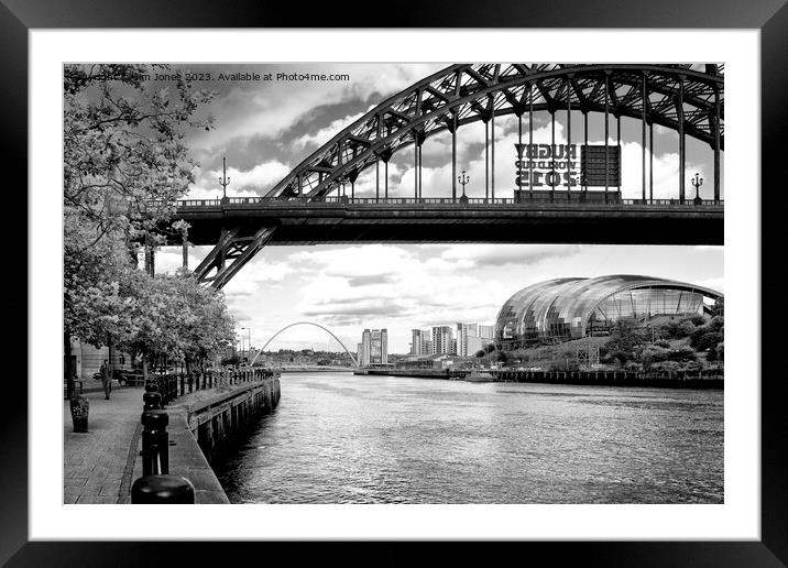 Newcastle Quayside in Black and White. Framed Mounted Print by Jim Jones