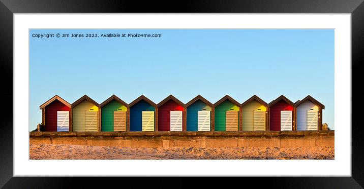 December sunshine at the Beach Huts Framed Mounted Print by Jim Jones