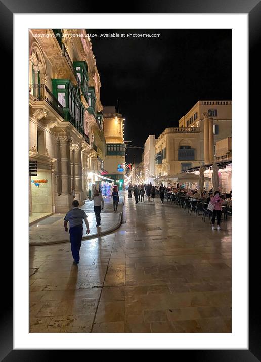 Republic Street, Valletta after dark - Portrait Framed Mounted Print by Jim Jones