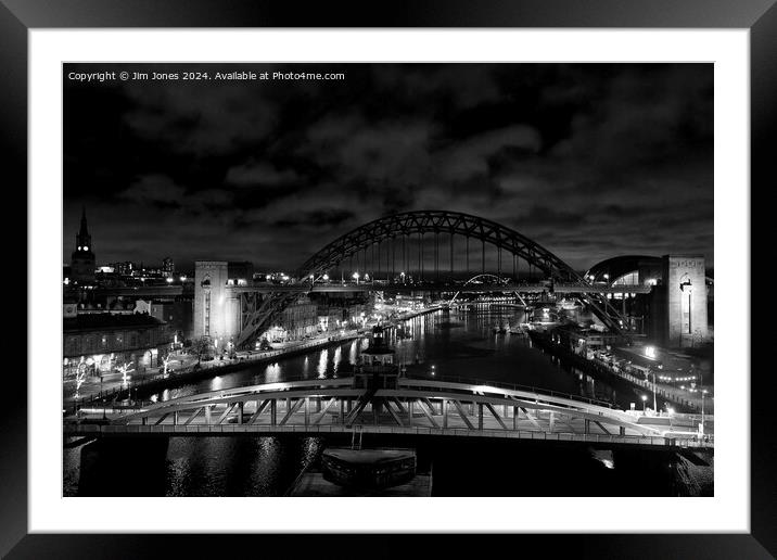 The River Tyne at Night - Monochrome (2) Framed Mounted Print by Jim Jones