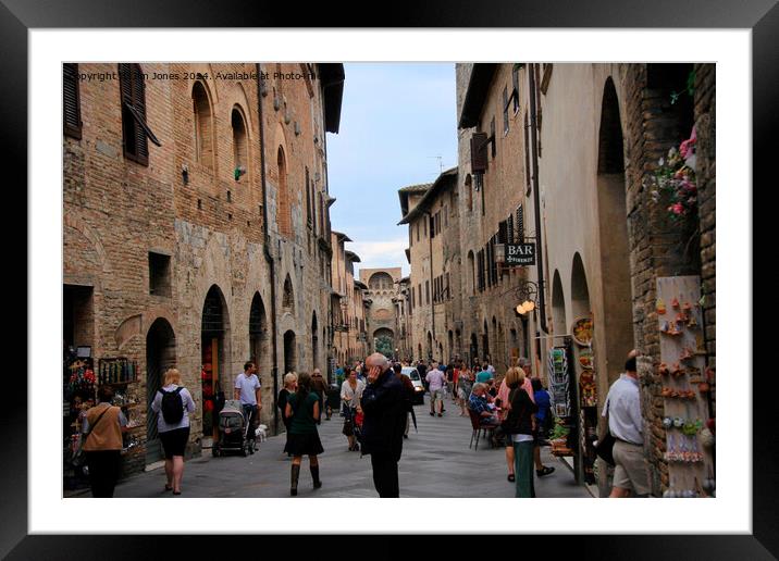 Streets of San Gimignano, Tuscany Framed Mounted Print by Jim Jones