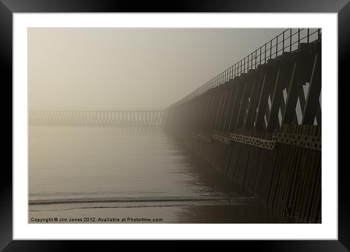 Wooden Pier in the mist Framed Mounted Print by Jim Jones