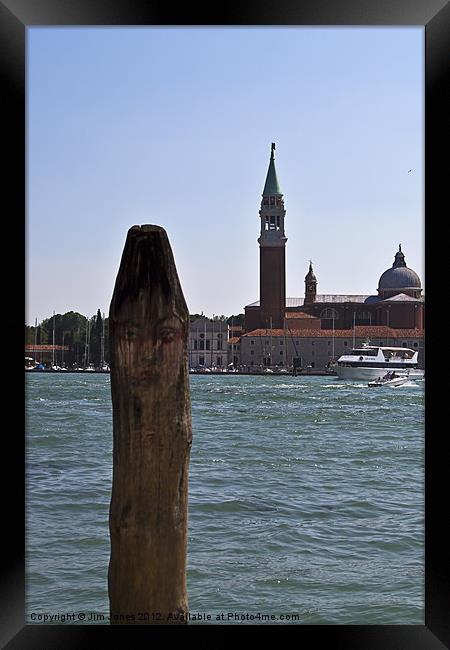 Venetian painted mooring post Framed Print by Jim Jones
