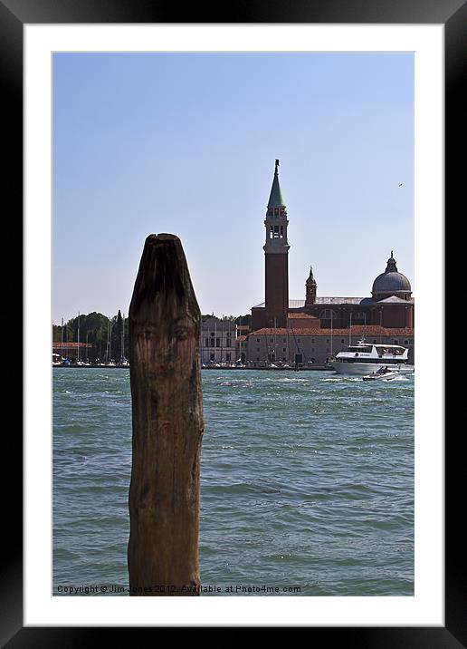 Venetian painted mooring post Framed Mounted Print by Jim Jones