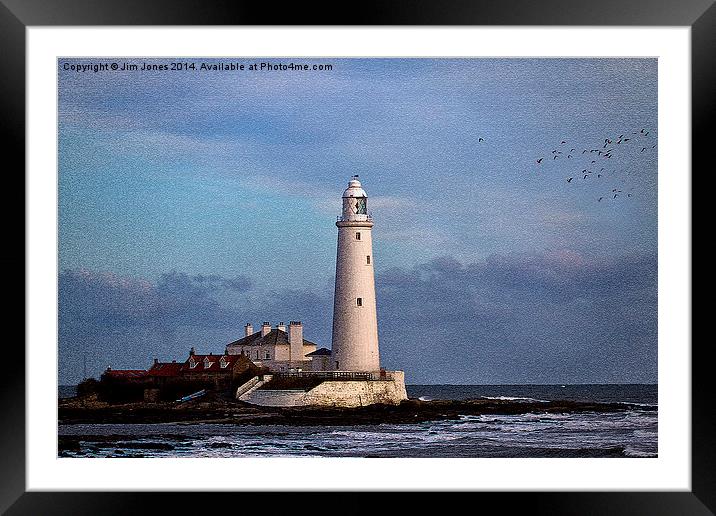  Textured St Mary's Island and Lighthouse Framed Mounted Print by Jim Jones