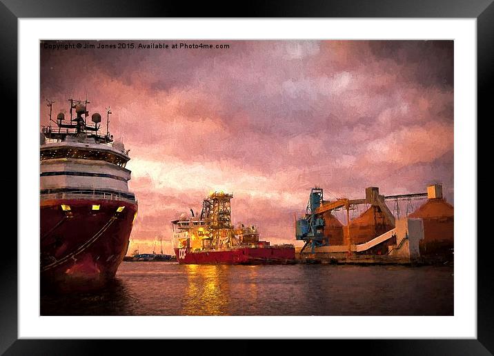  Port of Blyth at dusk with Artistic Filter Framed Mounted Print by Jim Jones