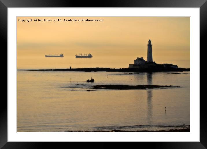 Lazy, hazy summers morning at St Mary's Island Framed Mounted Print by Jim Jones