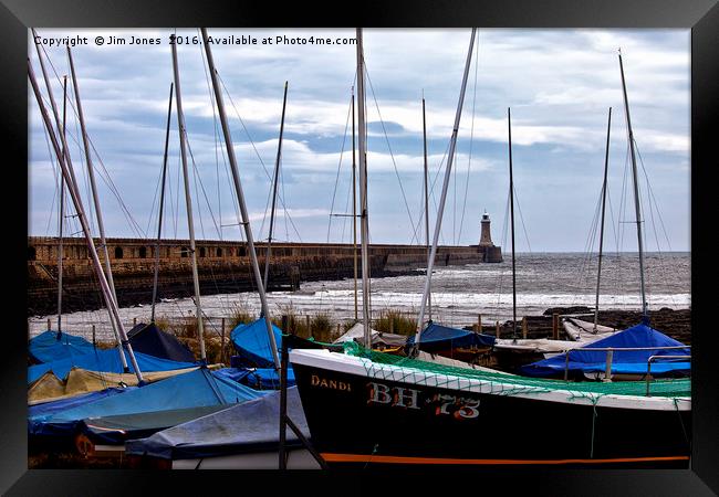 Tynemouth Pier and sailing boats Framed Print by Jim Jones