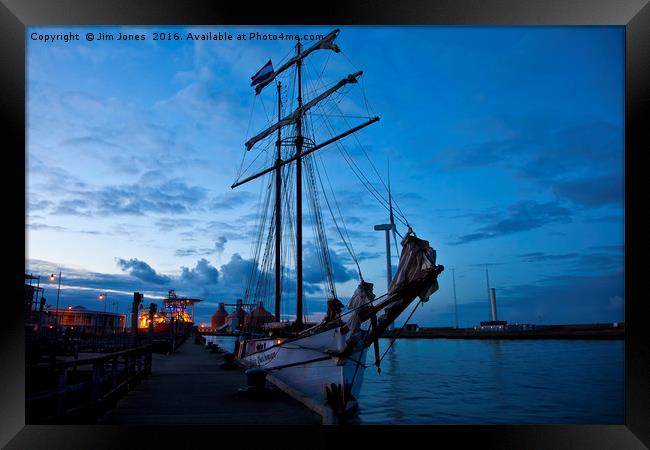 Safely berthed for the night Framed Print by Jim Jones