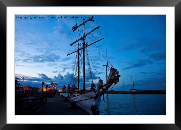 Safely berthed for the night Framed Mounted Print by Jim Jones