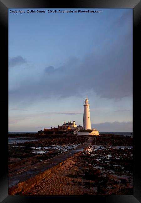 St Mary's Island and lighthouse. Framed Print by Jim Jones