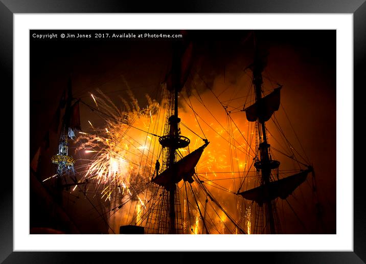 Fireworks and Tall Ships 3 Framed Mounted Print by Jim Jones