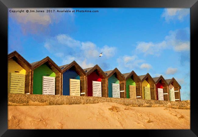 Painterly Beach Huts Framed Print by Jim Jones