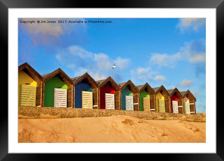 Painterly Beach Huts Framed Mounted Print by Jim Jones