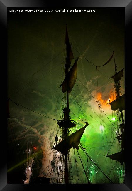 Fireworks and Tall Ships 4 Framed Print by Jim Jones