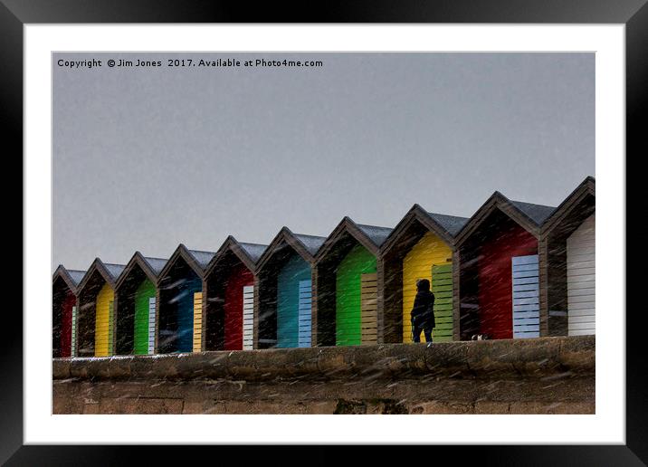 Beach Huts for hire - Heating optional Framed Mounted Print by Jim Jones