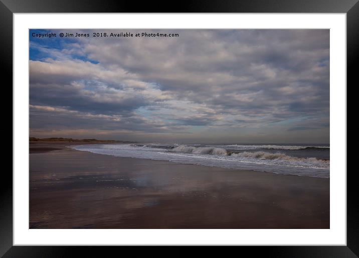 Reflected sky at Druridge Bay Framed Mounted Print by Jim Jones