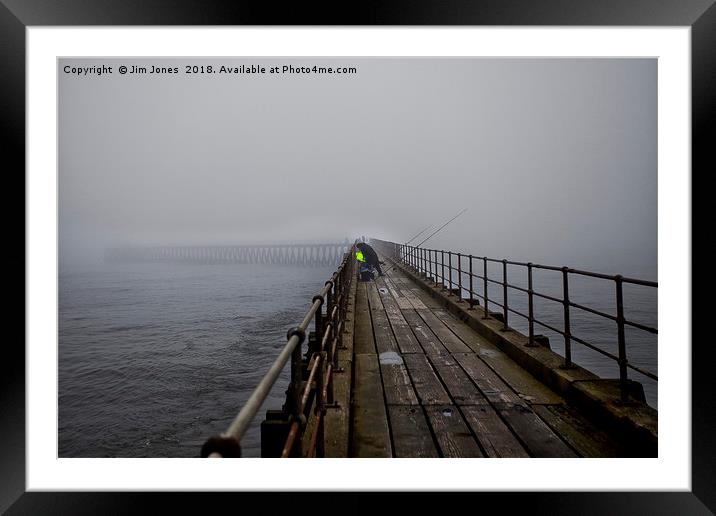 Fishing in the fog Framed Mounted Print by Jim Jones