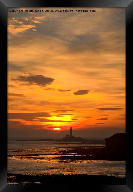 Sunrise over St Mary's Lighthouse Framed Print by Jim Jones