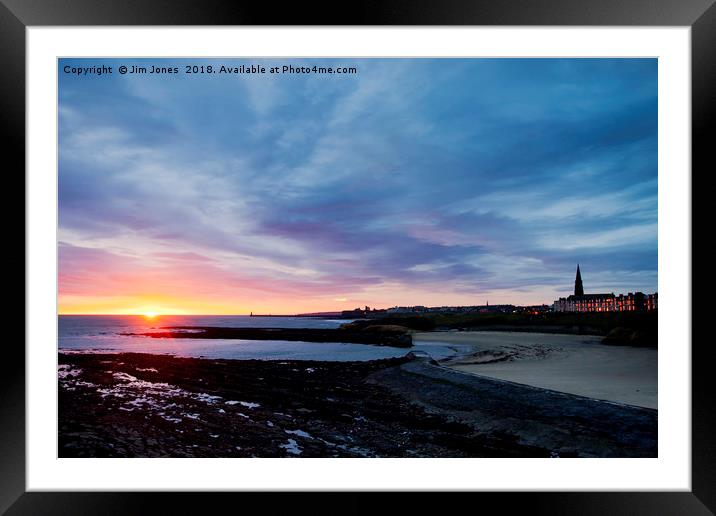 Early morning blues at Cullercoats Framed Mounted Print by Jim Jones