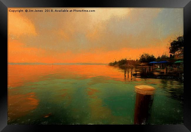 Sirmione at dusk in the style of a Turner Sunset Framed Print by Jim Jones