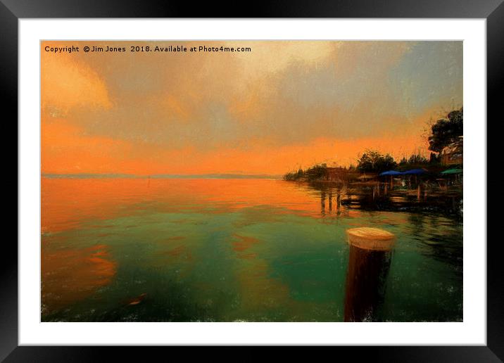 Sirmione at dusk in the style of a Turner Sunset Framed Mounted Print by Jim Jones