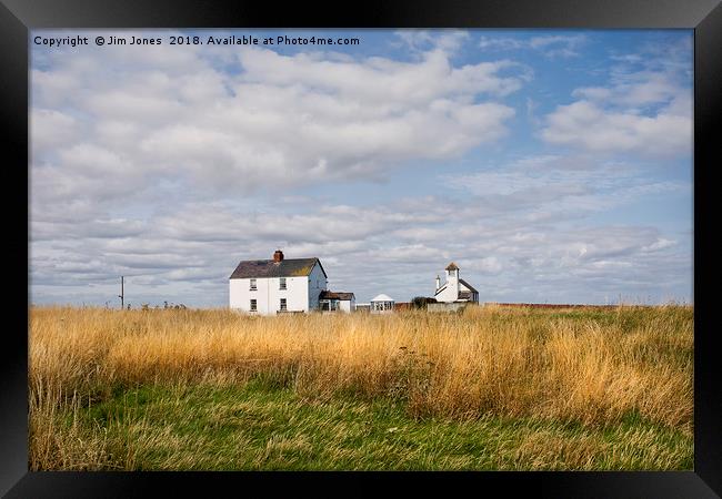 The whitewashed buildings on Rocky Island Framed Print by Jim Jones