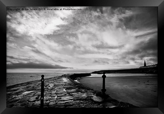 Early morning at Cullercoats Bay in B&W Framed Print by Jim Jones