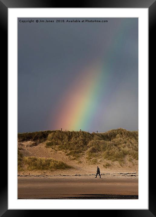 Druridge Bay Rainbow Framed Mounted Print by Jim Jones