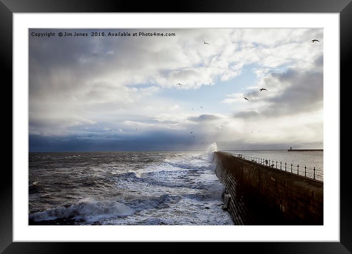 Stormy sea, sky and seagulls Framed Mounted Print by Jim Jones