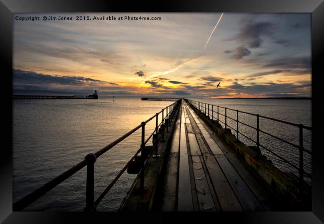Sunrise over the Old Wooden Pier Framed Print by Jim Jones