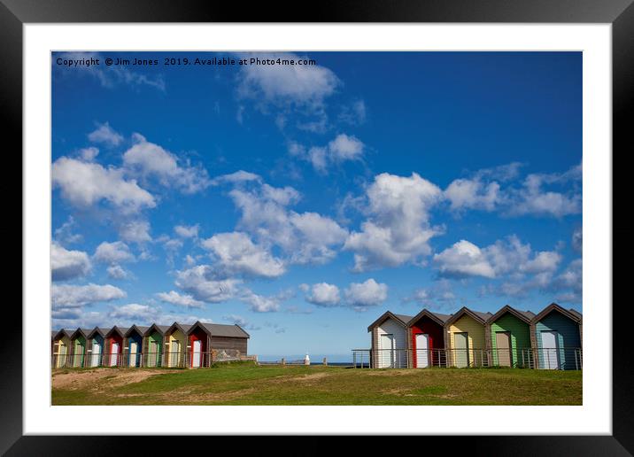 Colourful beach huts at Blyth Framed Mounted Print by Jim Jones