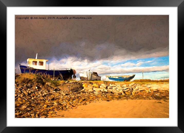 Artistic Boatyard under a stormy sky Framed Mounted Print by Jim Jones